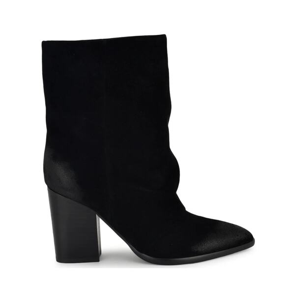 Nine West Chaye Mid Calf Boots 8 Black Suede NWOT Slouch Booties Heel Dress - Picture 1 of 9
